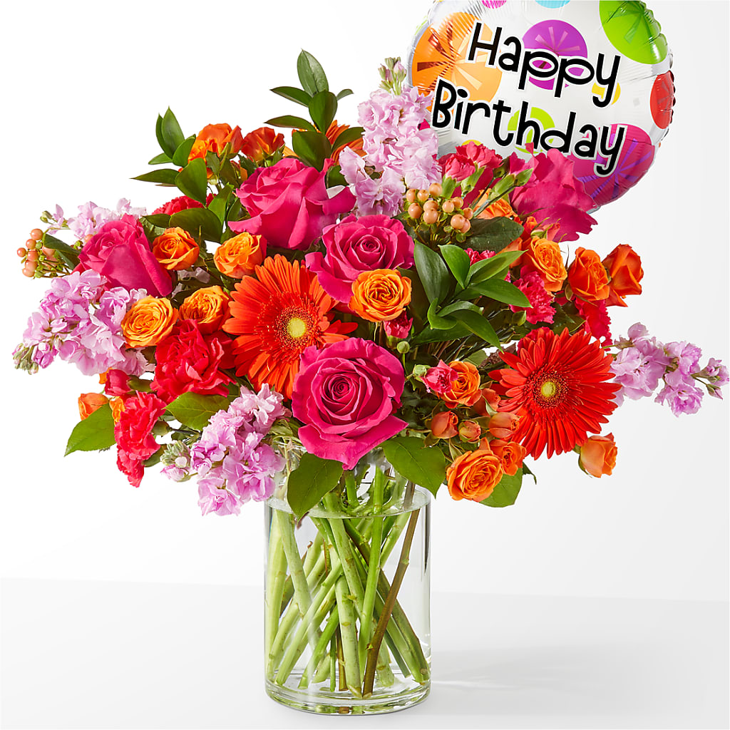 Fiesta Bouquet with Birthday Balloon – CARLSON & CO, Springfield GA